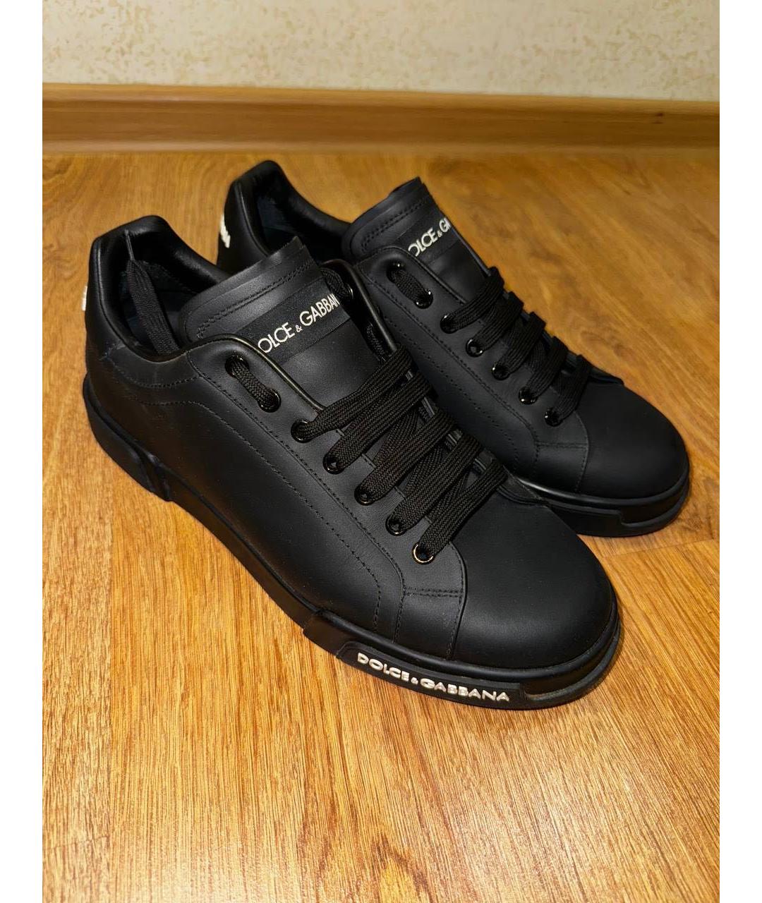 DOLCE&GABBANA Черные кожаные низкие кроссовки / кеды, фото 8
