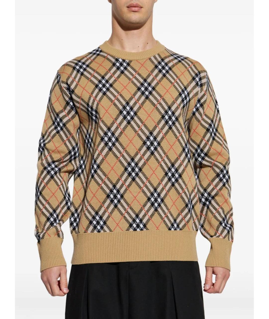 BURBERRY Бежевый шерстяной джемпер / свитер, фото 4