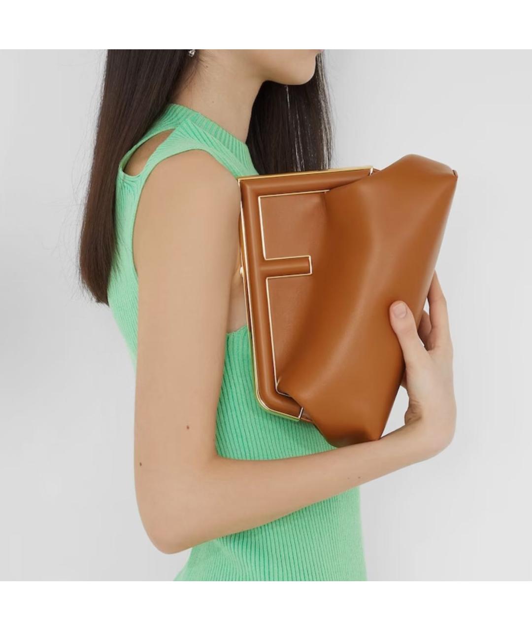 FENDI Коричневая кожаная сумка через плечо, фото 5