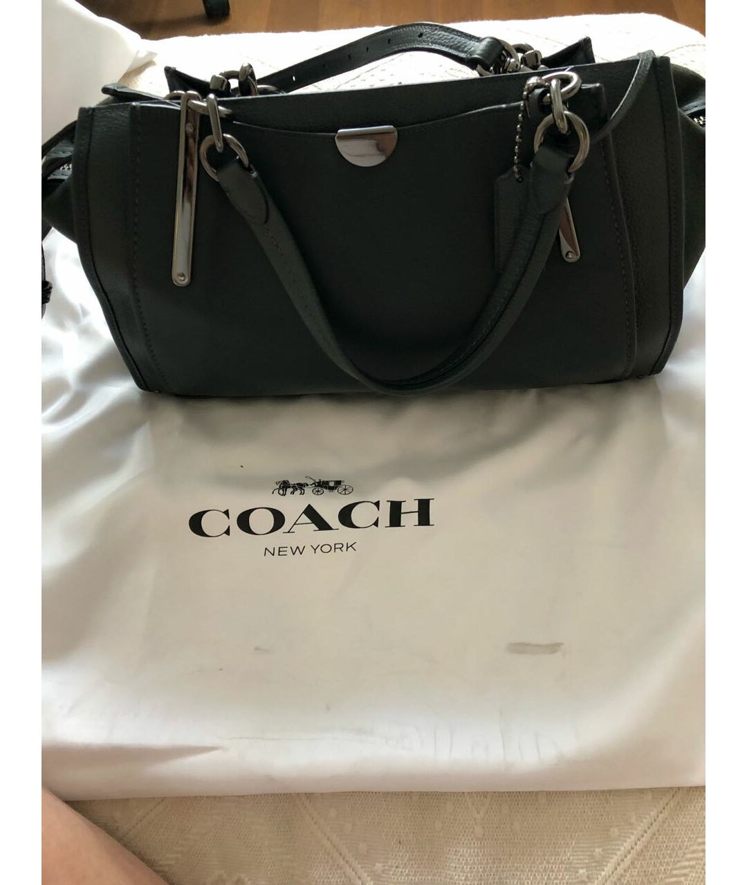 COACH Зеленая кожаная сумка тоут, фото 5