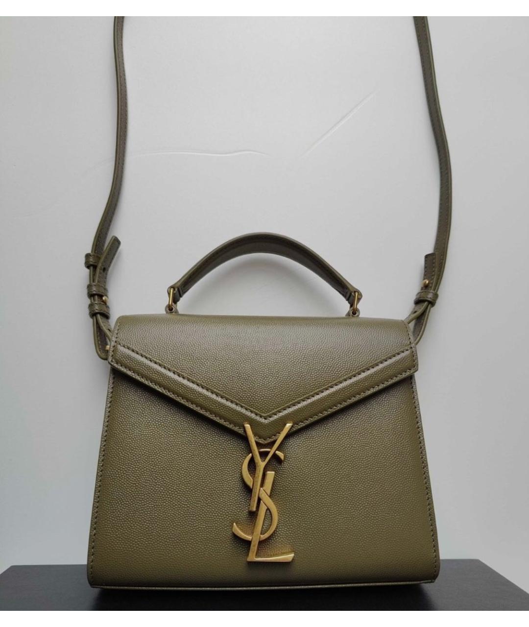 SAINT LAURENT Хаки кожаная сумка с короткими ручками, фото 2
