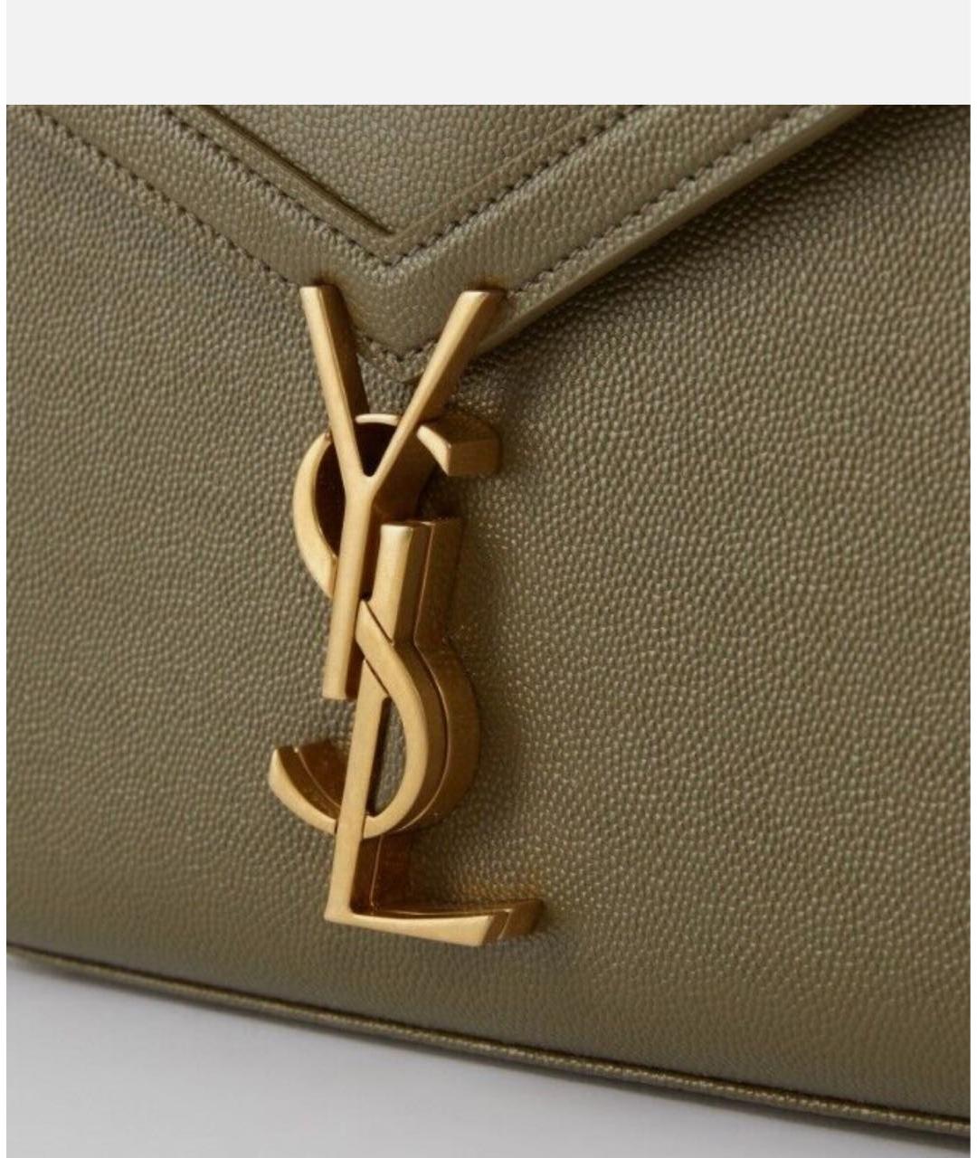 SAINT LAURENT Хаки кожаная сумка с короткими ручками, фото 4