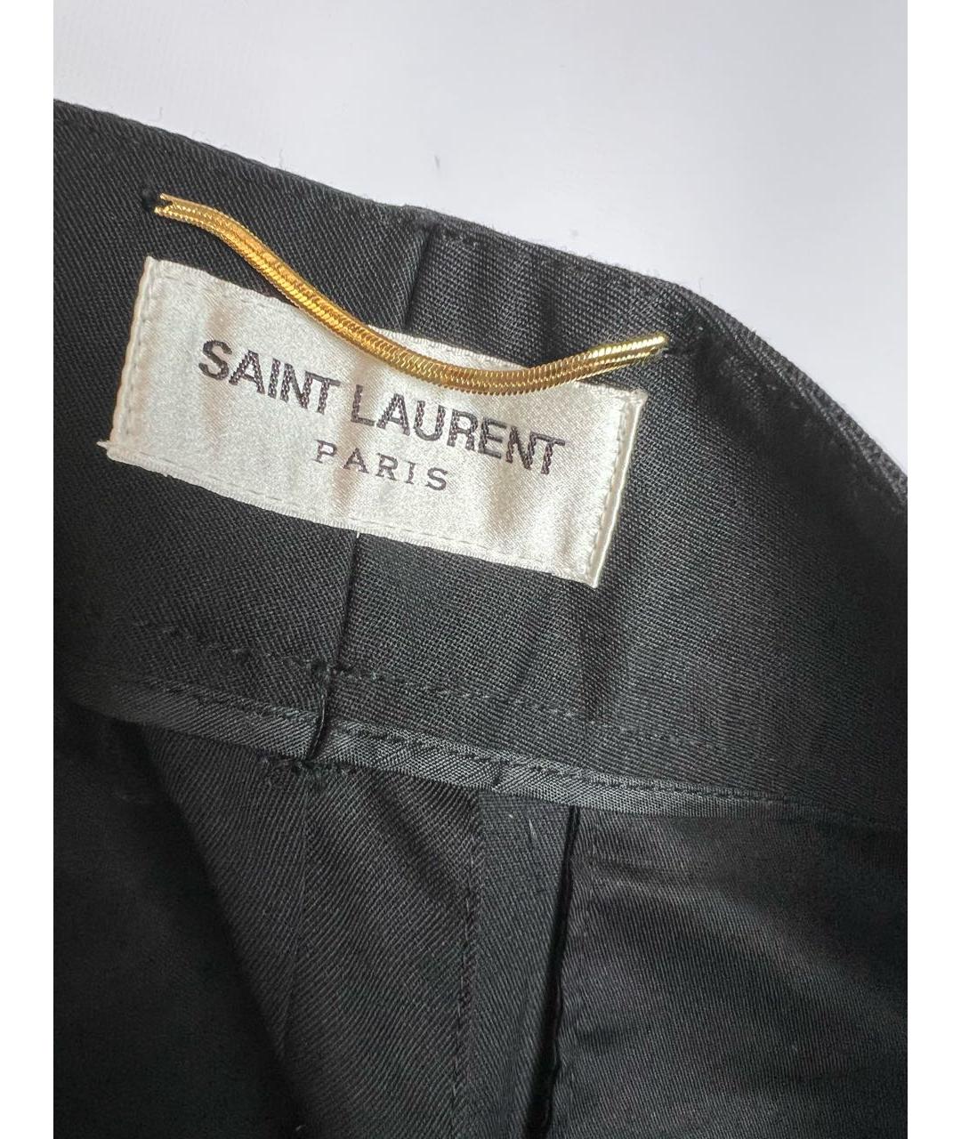 SAINT LAURENT Черные хлопковые прямые брюки, фото 4