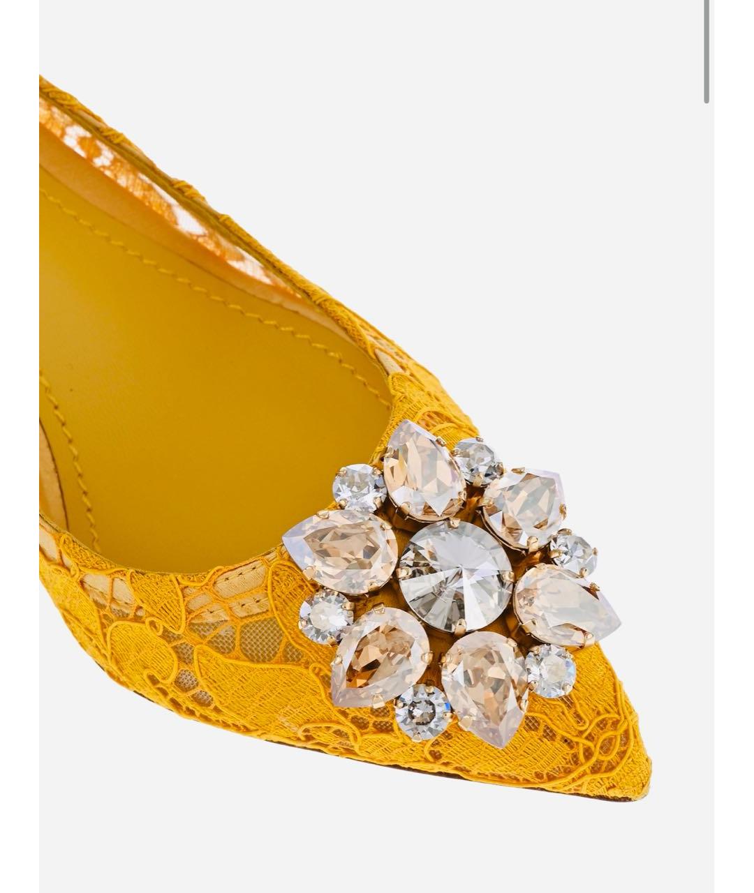 DOLCE&GABBANA Горчичные текстильные лодочки на низком каблуке, фото 6