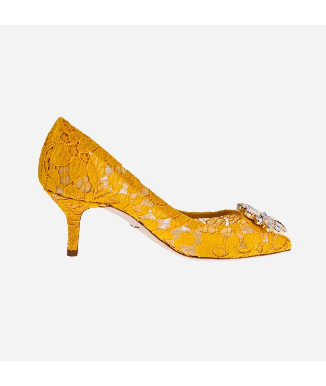 DOLCE&GABBANA Горчичные текстильные лодочки на низком каблуке, фото 8