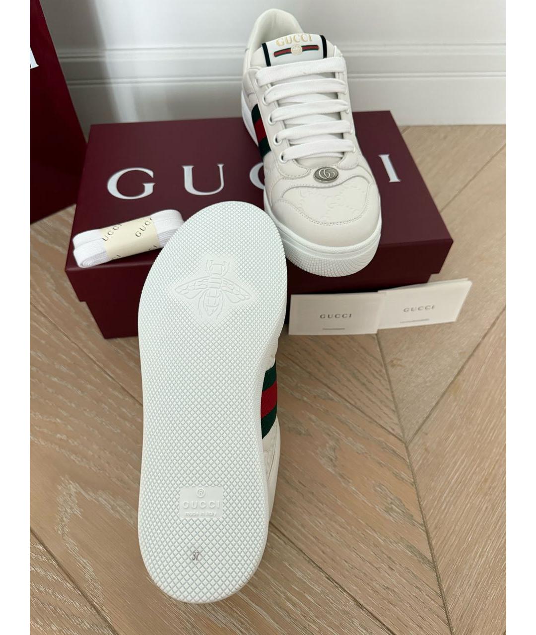 GUCCI Белые кожаные кеды, фото 8