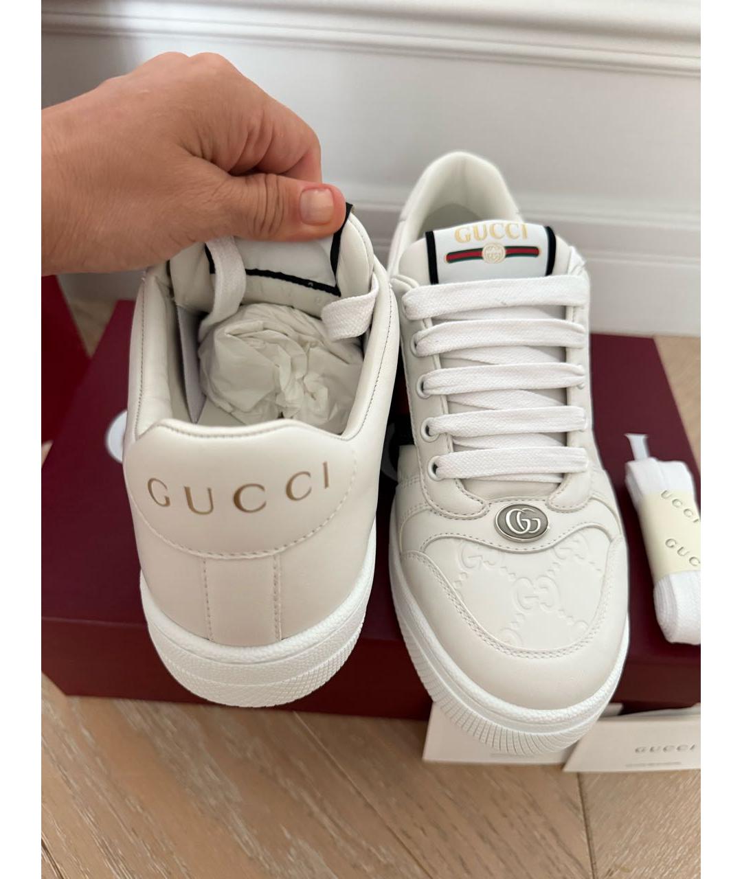 GUCCI Белые кожаные кеды, фото 7
