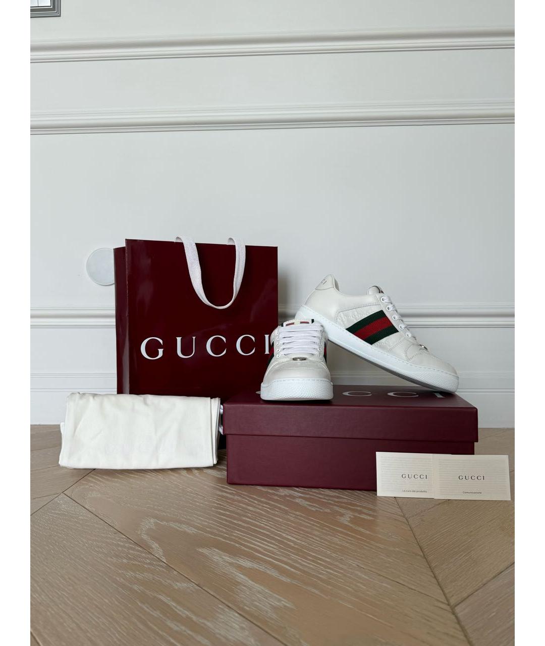 GUCCI Белые кожаные кеды, фото 6