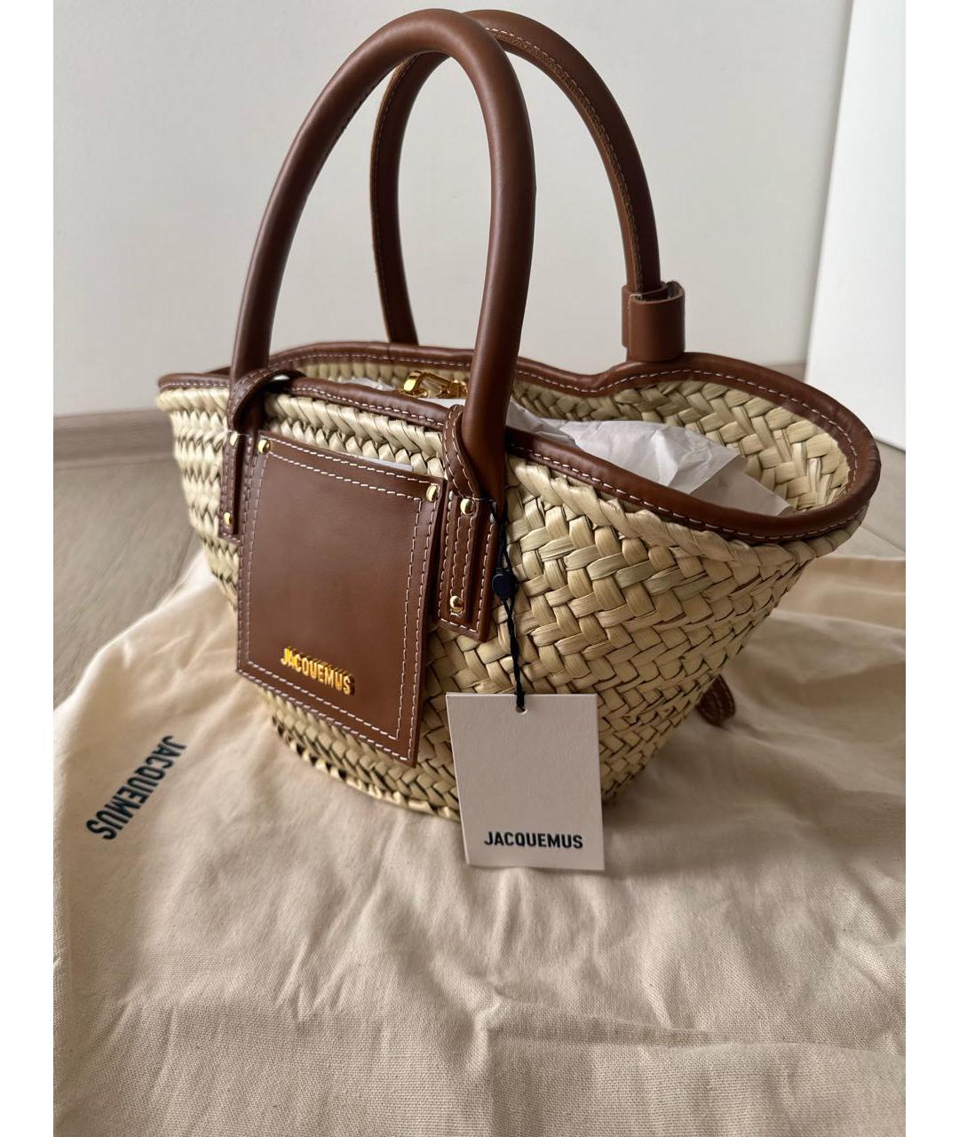JACQUEMUS Бежевая пелетеная пляжная сумка, фото 2
