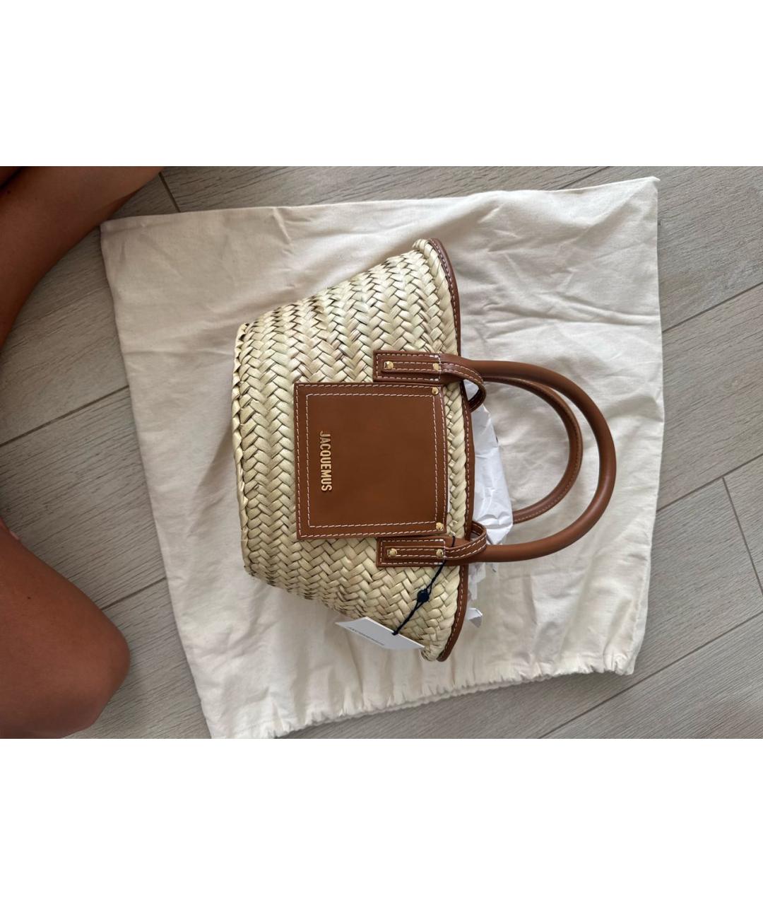 JACQUEMUS Бежевая пелетеная пляжная сумка, фото 6