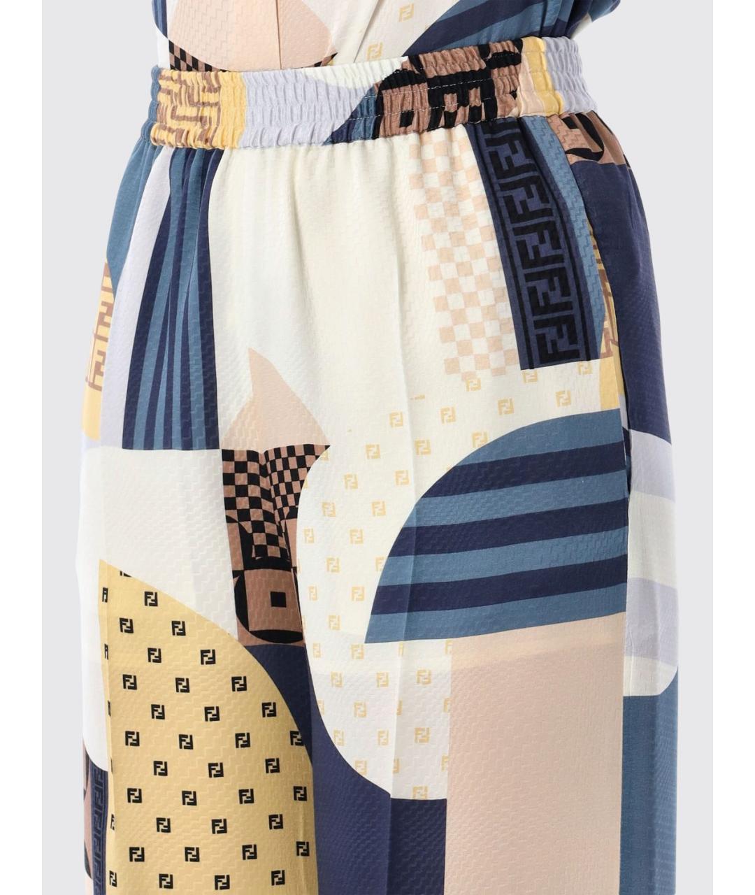 FENDI Мульти шелковые прямые брюки, фото 4