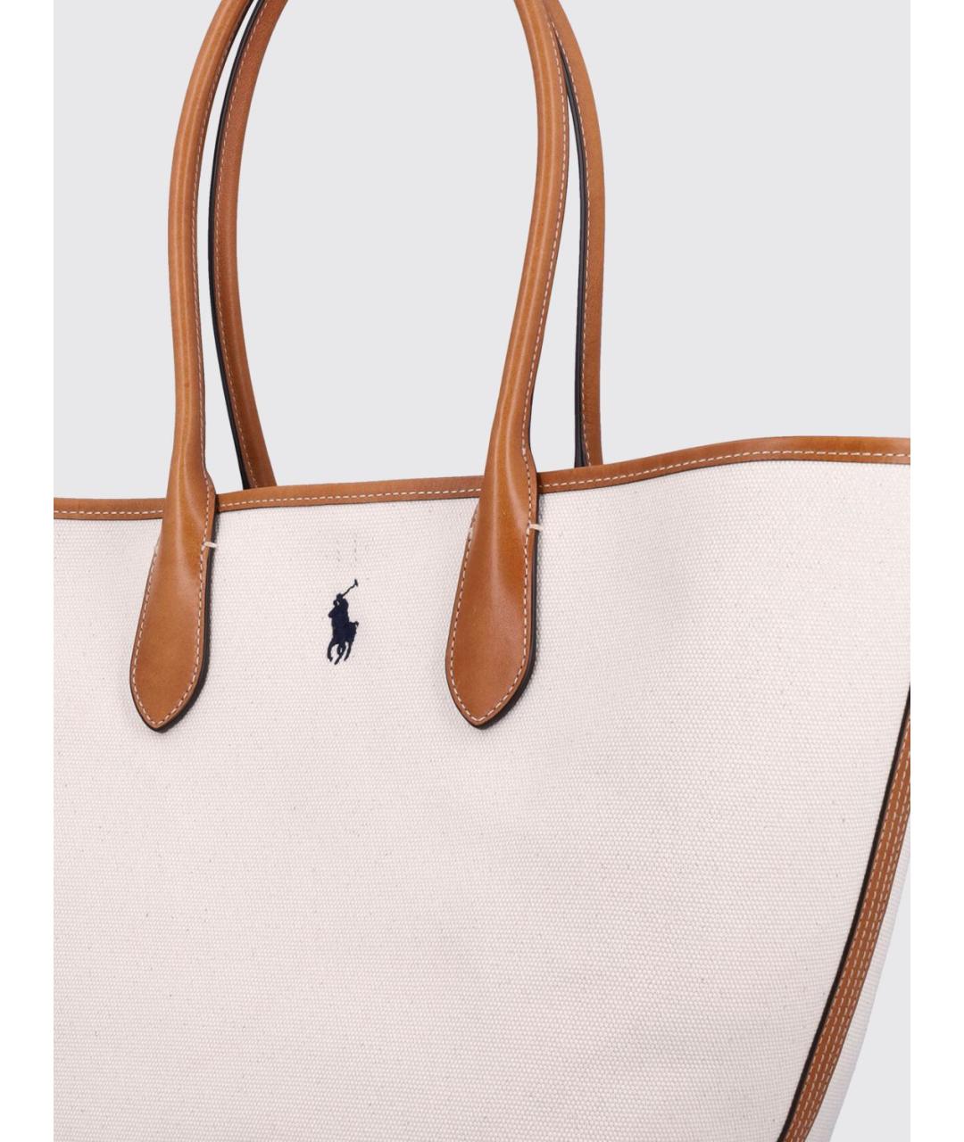 POLO RALPH LAUREN Бежевая тканевая сумка тоут, фото 3