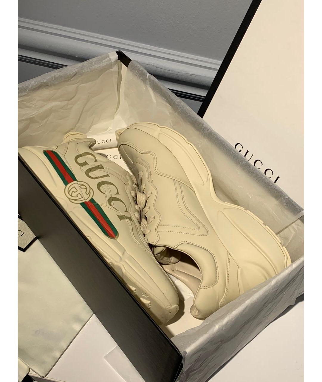 GUCCI Белые кожаные кроссовки, фото 4