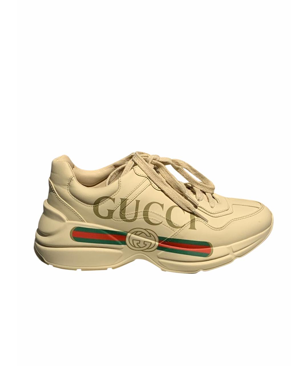 GUCCI Белые кожаные кроссовки, фото 1
