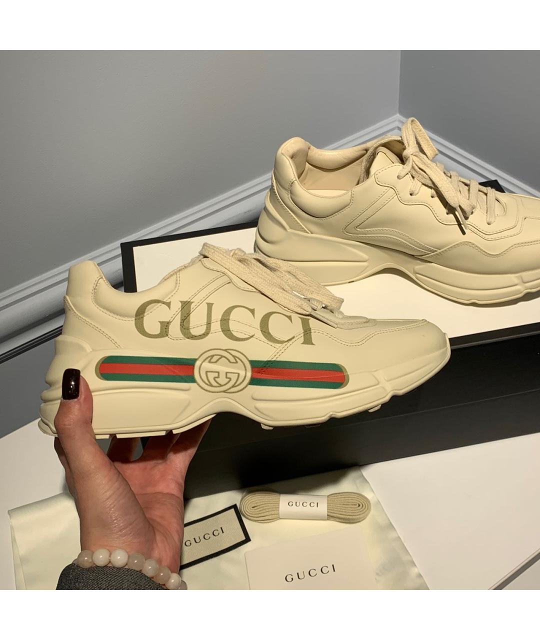 GUCCI Белые кожаные кроссовки, фото 5