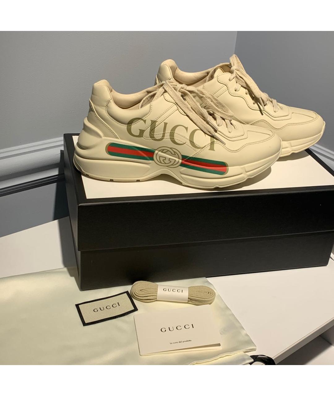 GUCCI Белые кожаные кроссовки, фото 2