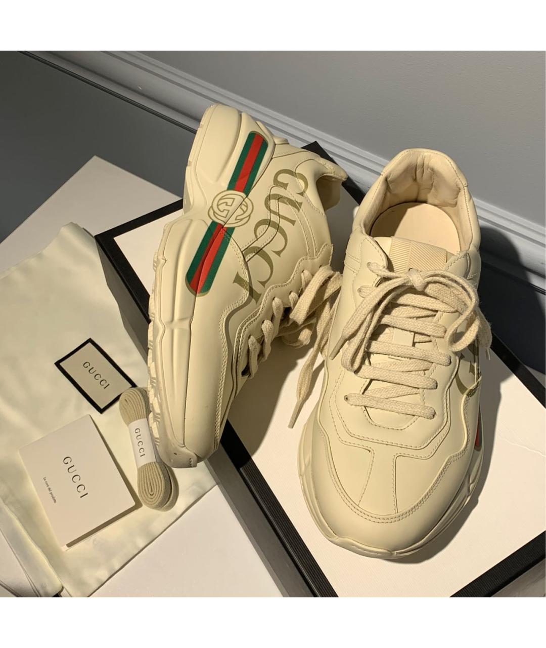 GUCCI Белые кожаные кроссовки, фото 3