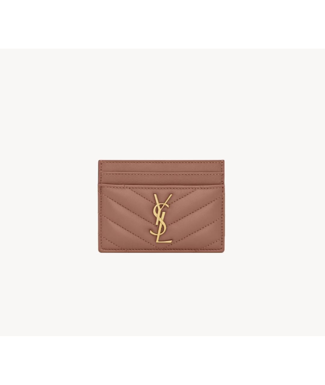 SAINT LAURENT Розовый кожаный кардхолдер, фото 3