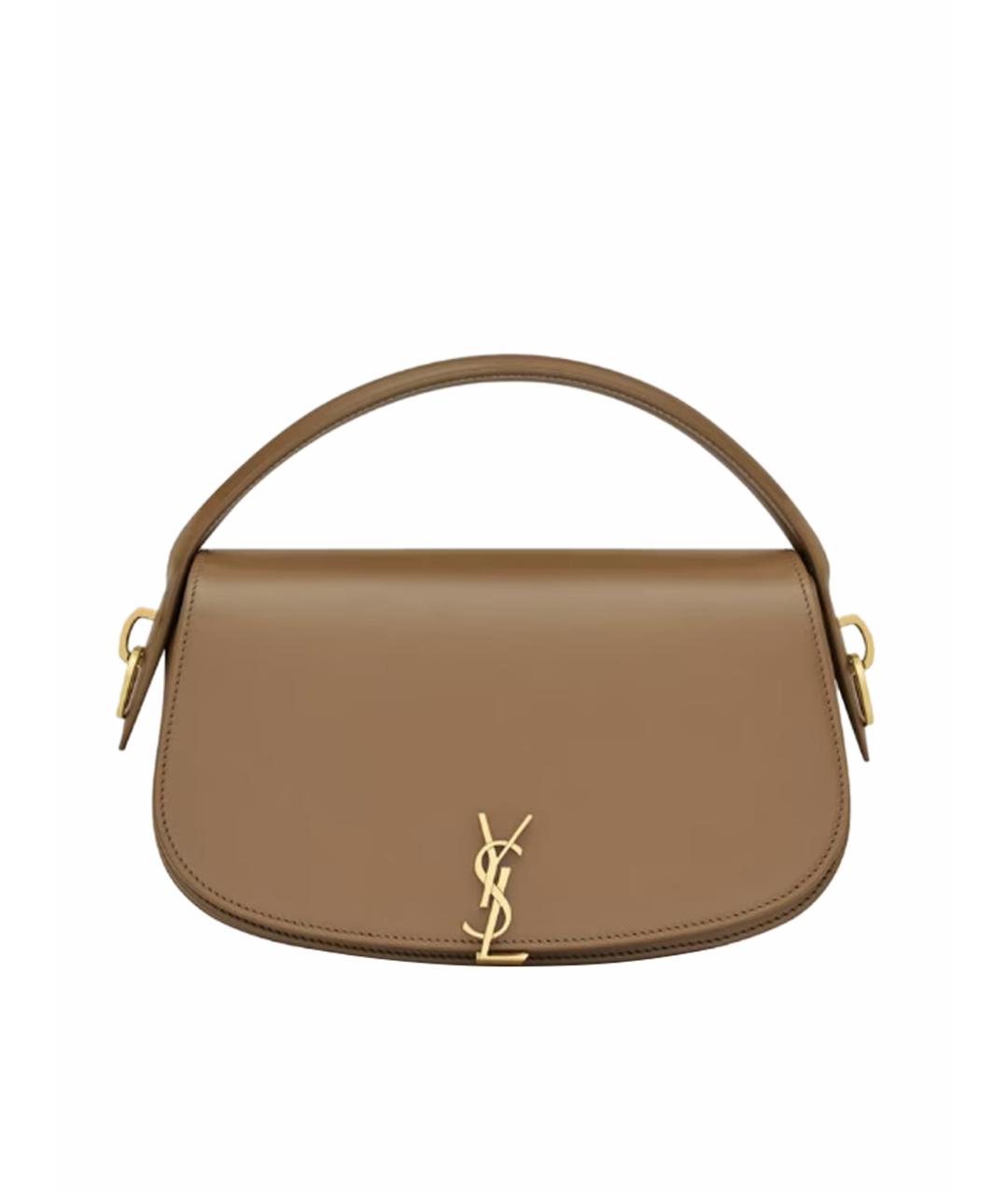 SAINT LAURENT Коричневая кожаная сумка с короткими ручками, фото 1