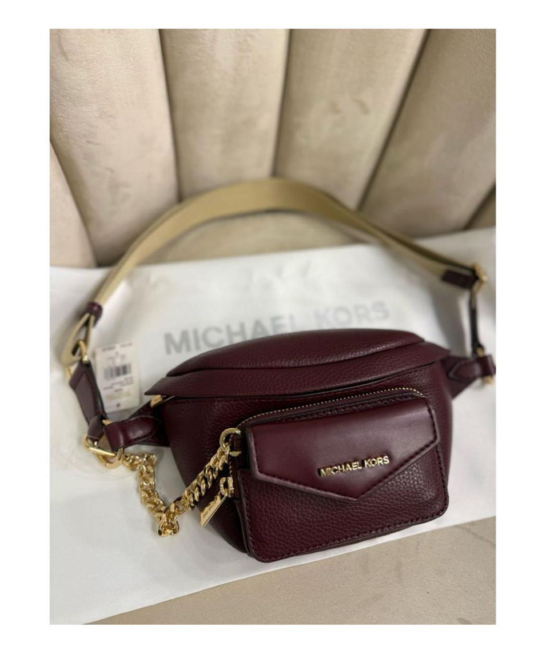MICHAEL KORS Бордовая кожаная поясная сумка, фото 2