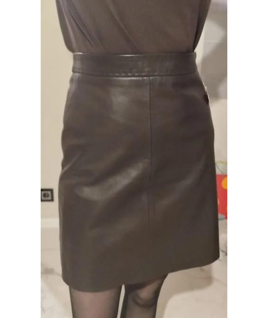 WEEKEND MAX MARA Коричневая кожаная юбка мини, фото 9