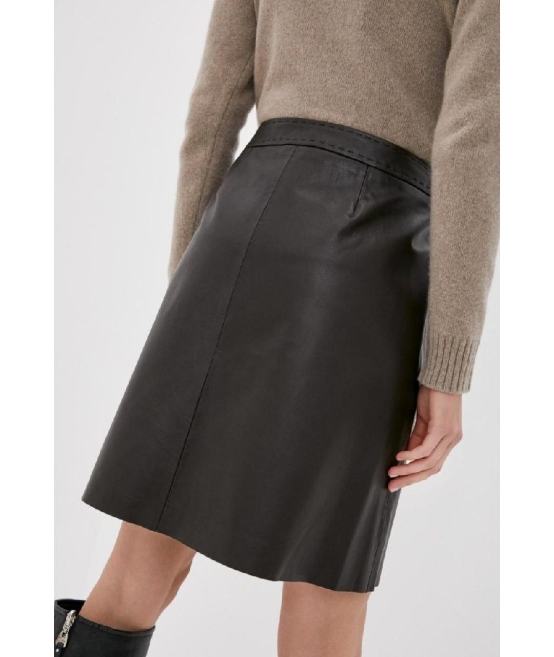 WEEKEND MAX MARA Коричневая кожаная юбка мини, фото 3