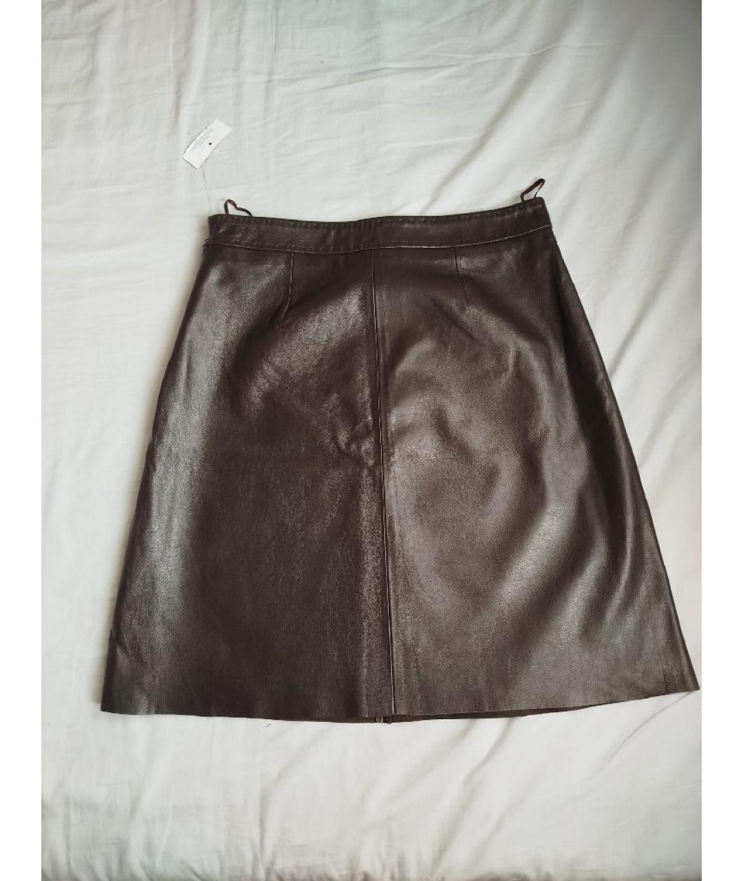 WEEKEND MAX MARA Коричневая кожаная юбка мини, фото 6