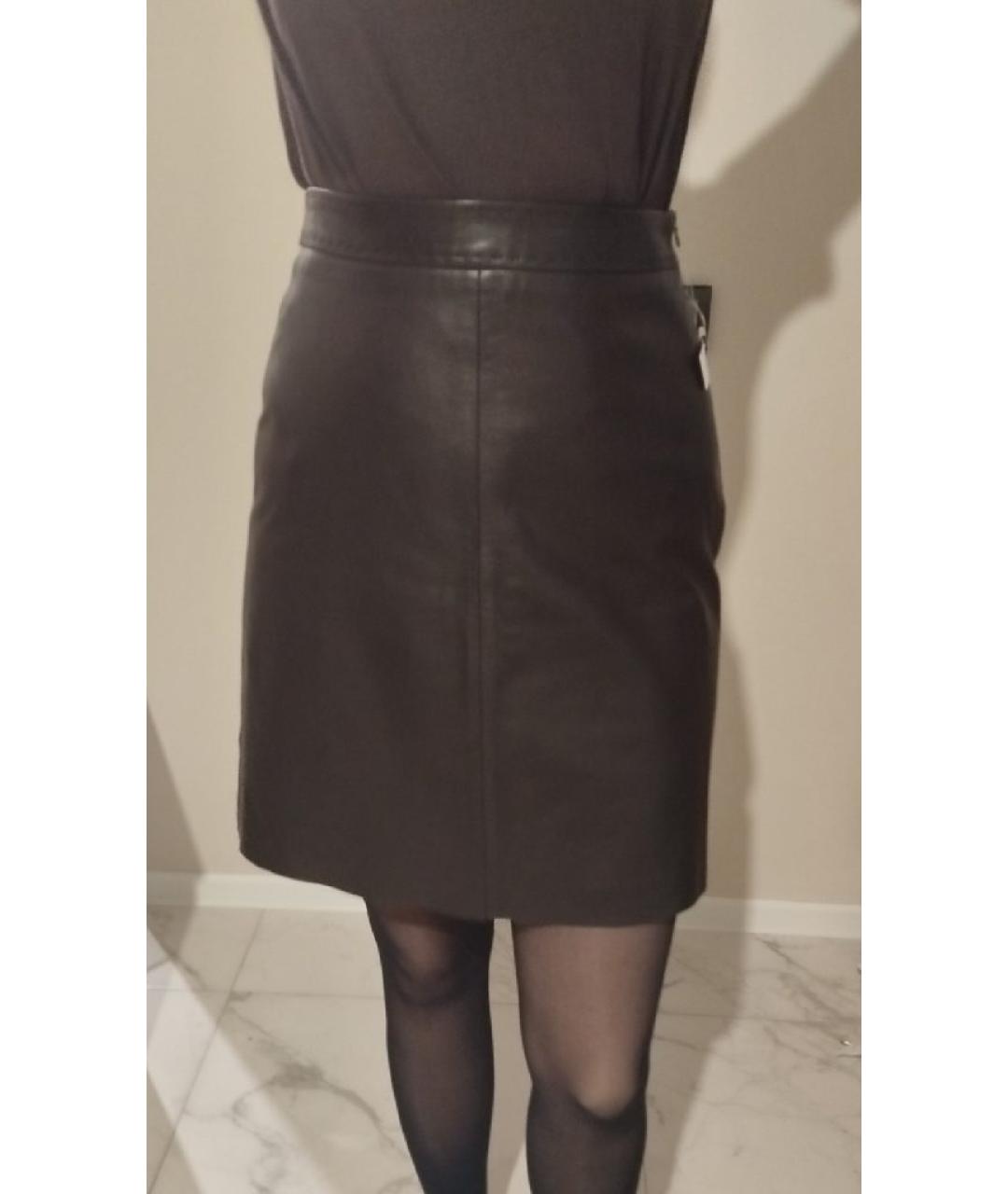 WEEKEND MAX MARA Коричневая кожаная юбка мини, фото 7