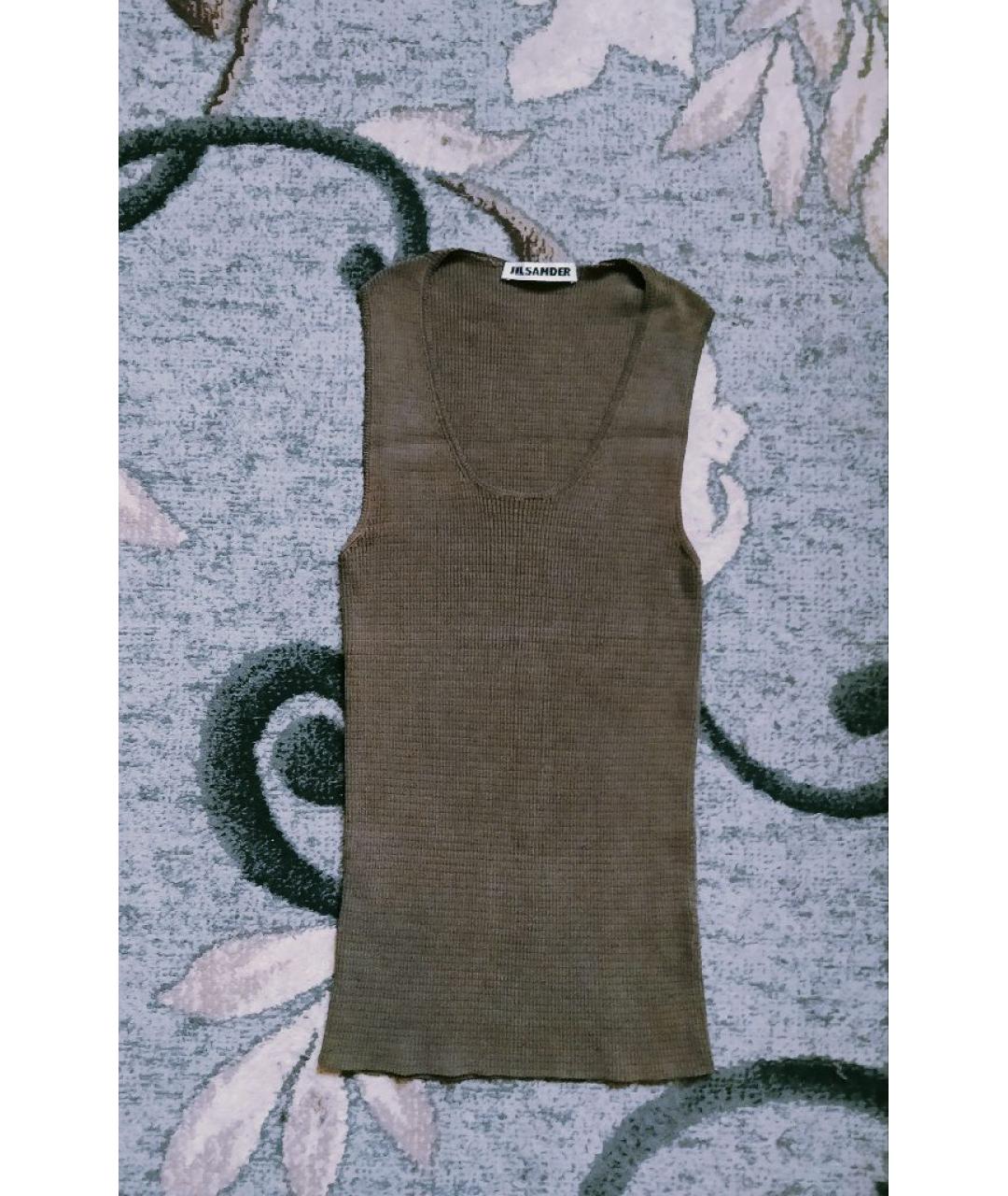JIL SANDER Хаки шелковая майка, фото 4