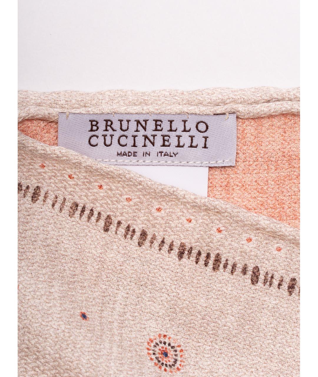 BRUNELLO CUCINELLI Бежевый шелковый шарф, фото 3