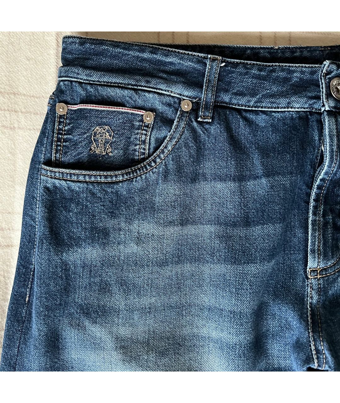 BRUNELLO CUCINELLI Синие хлопковые прямые джинсы, фото 4