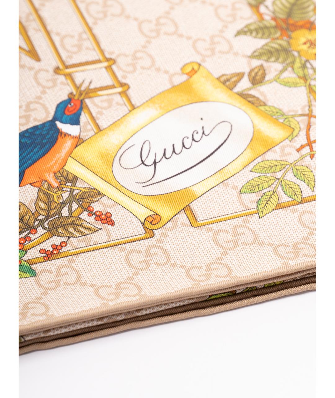 GUCCI Бежевый шелковый платок, фото 3