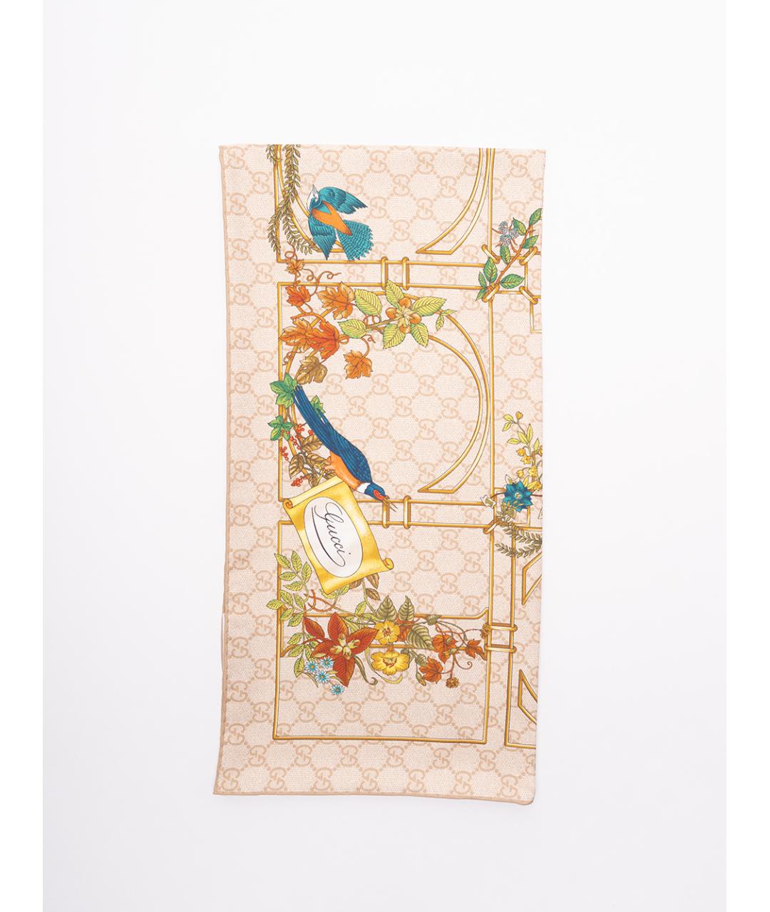 GUCCI Бежевый шелковый платок, фото 5