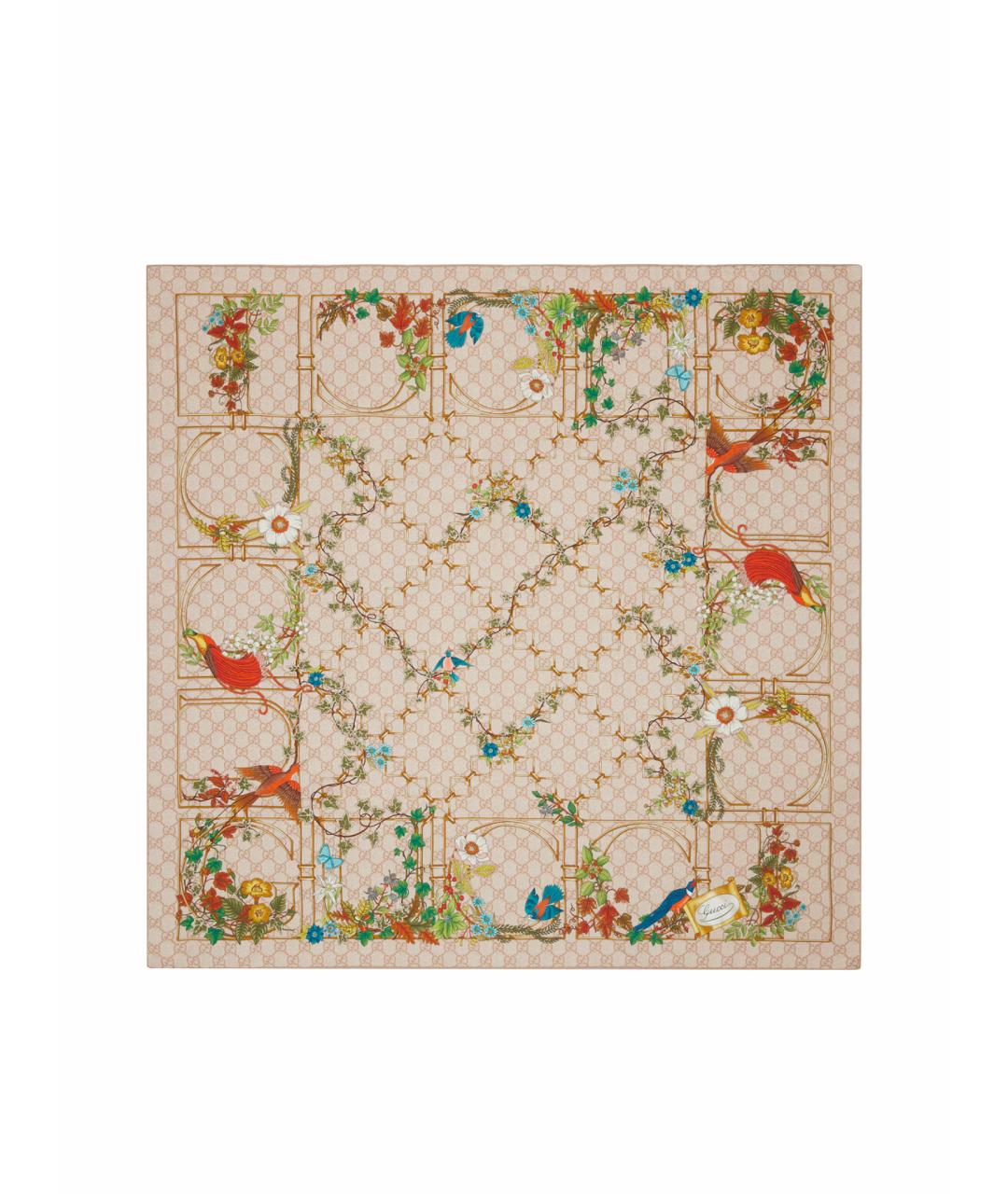 GUCCI Бежевый шелковый платок, фото 1