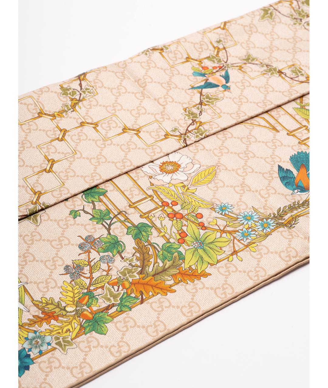 GUCCI Бежевый шелковый платок, фото 4