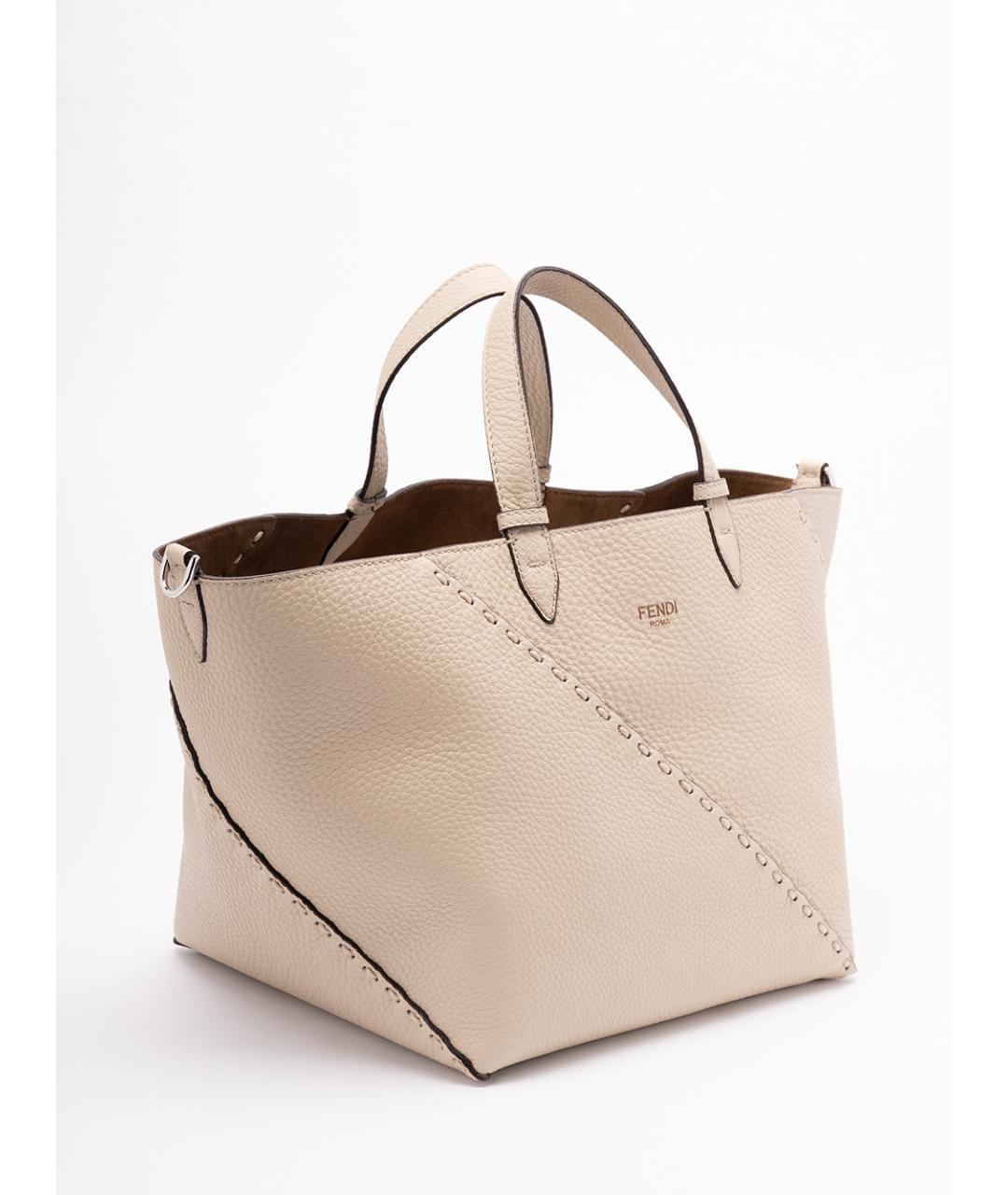 FENDI Бежевая кожаная сумка тоут, фото 3