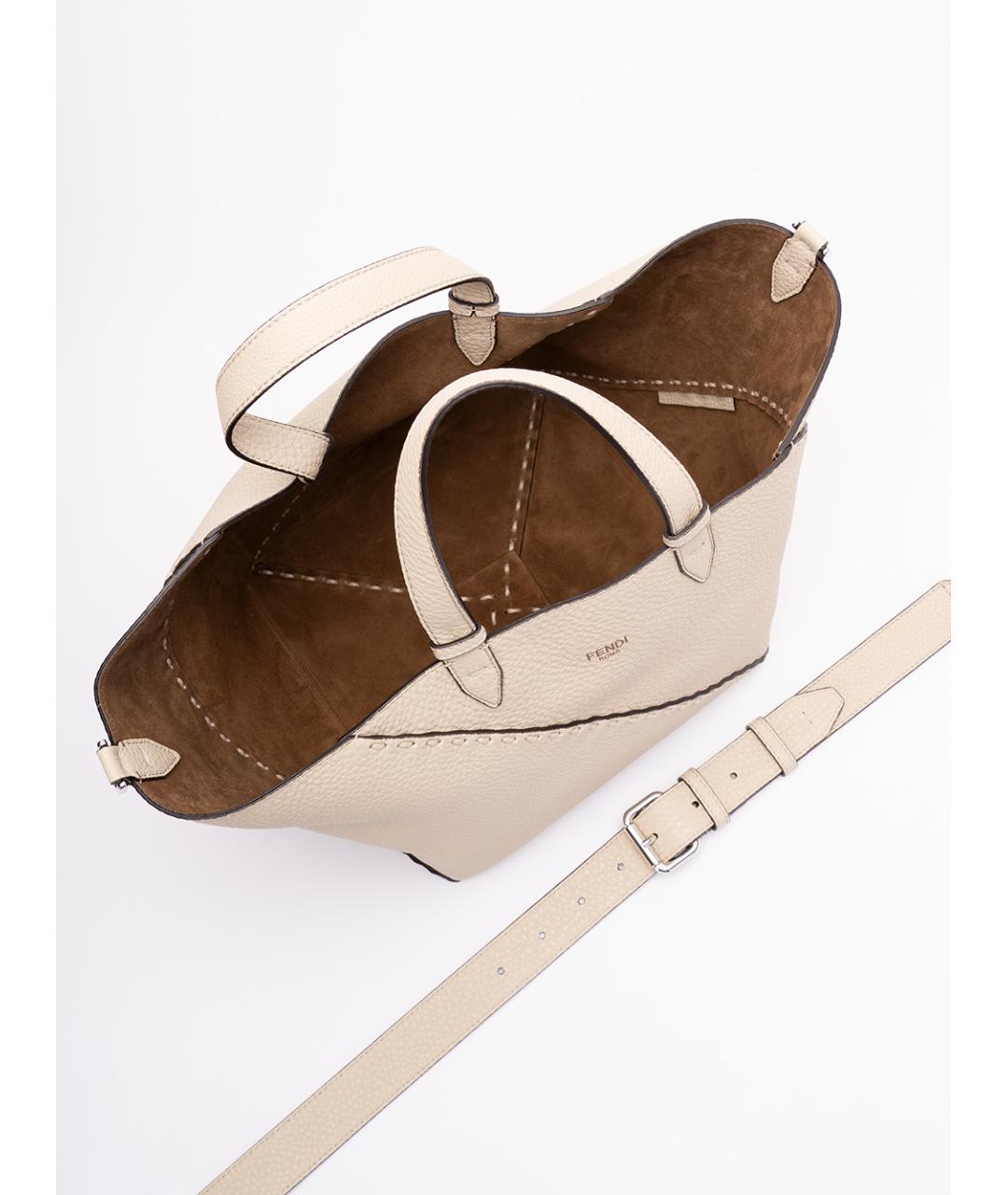 FENDI Бежевая кожаная сумка тоут, фото 6