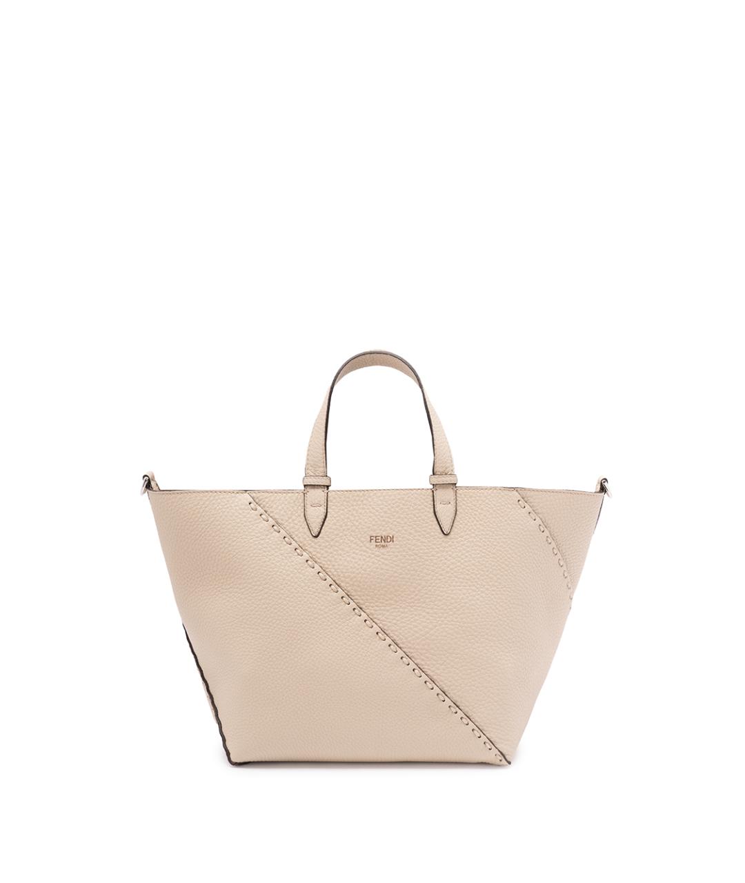 FENDI Бежевая кожаная сумка тоут, фото 1