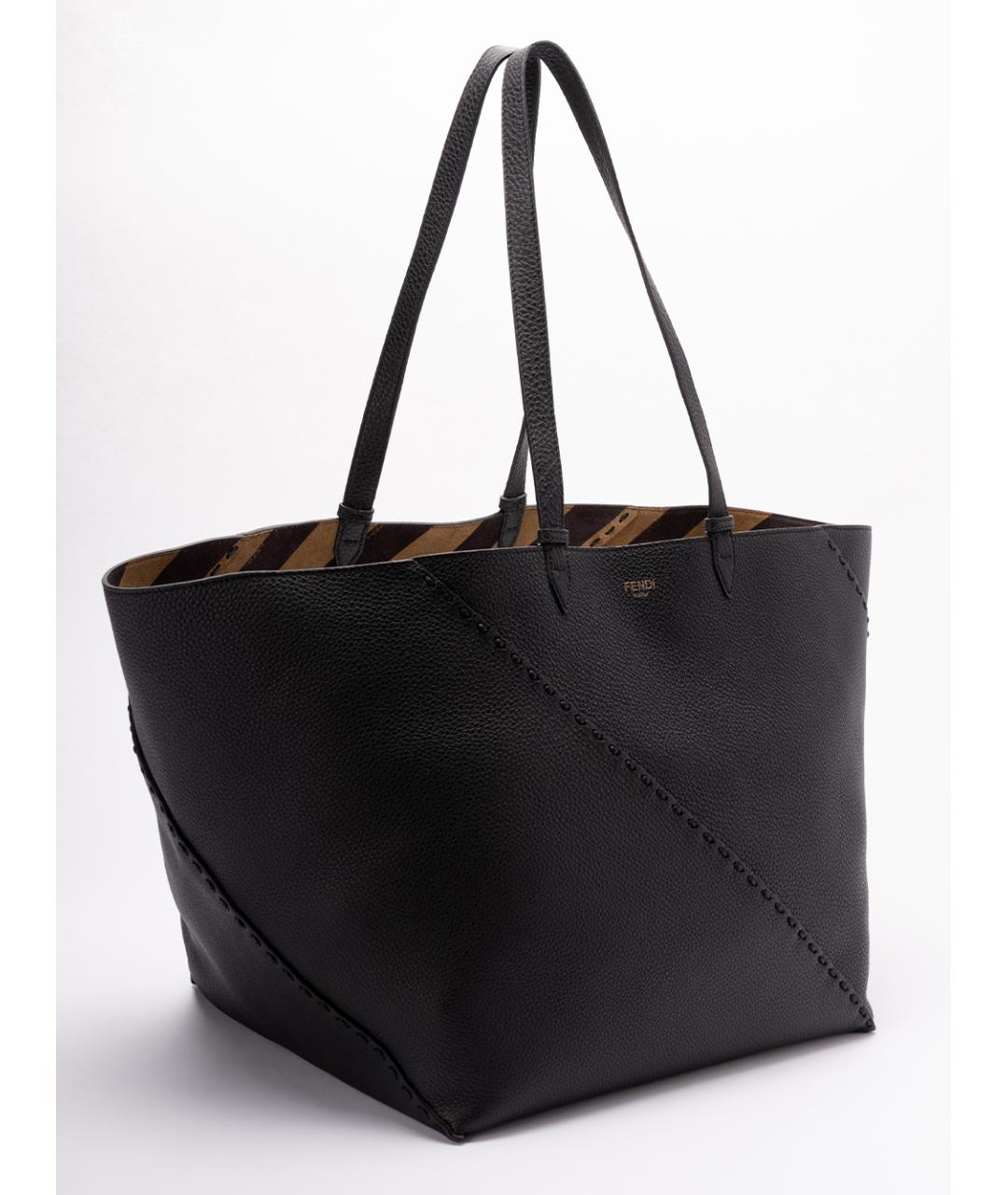 FENDI Черная кожаная сумка тоут, фото 3