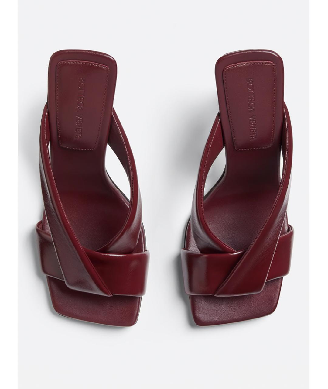 BOTTEGA VENETA Бордовые кожаные мюли, фото 4