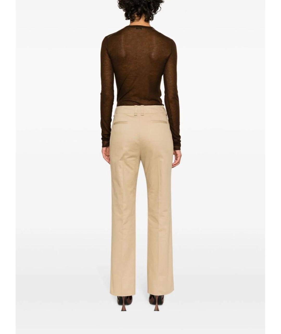 SAINT LAURENT Бежевые хлопковые прямые брюки, фото 4