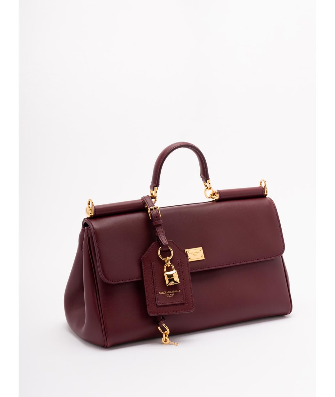 DOLCE&GABBANA Бордовая кожаная сумка с короткими ручками, фото 3