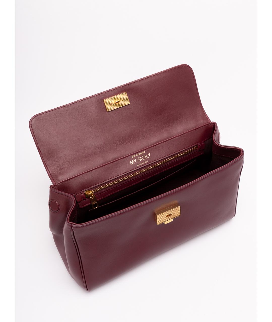DOLCE&GABBANA Бордовая кожаная сумка с короткими ручками, фото 6