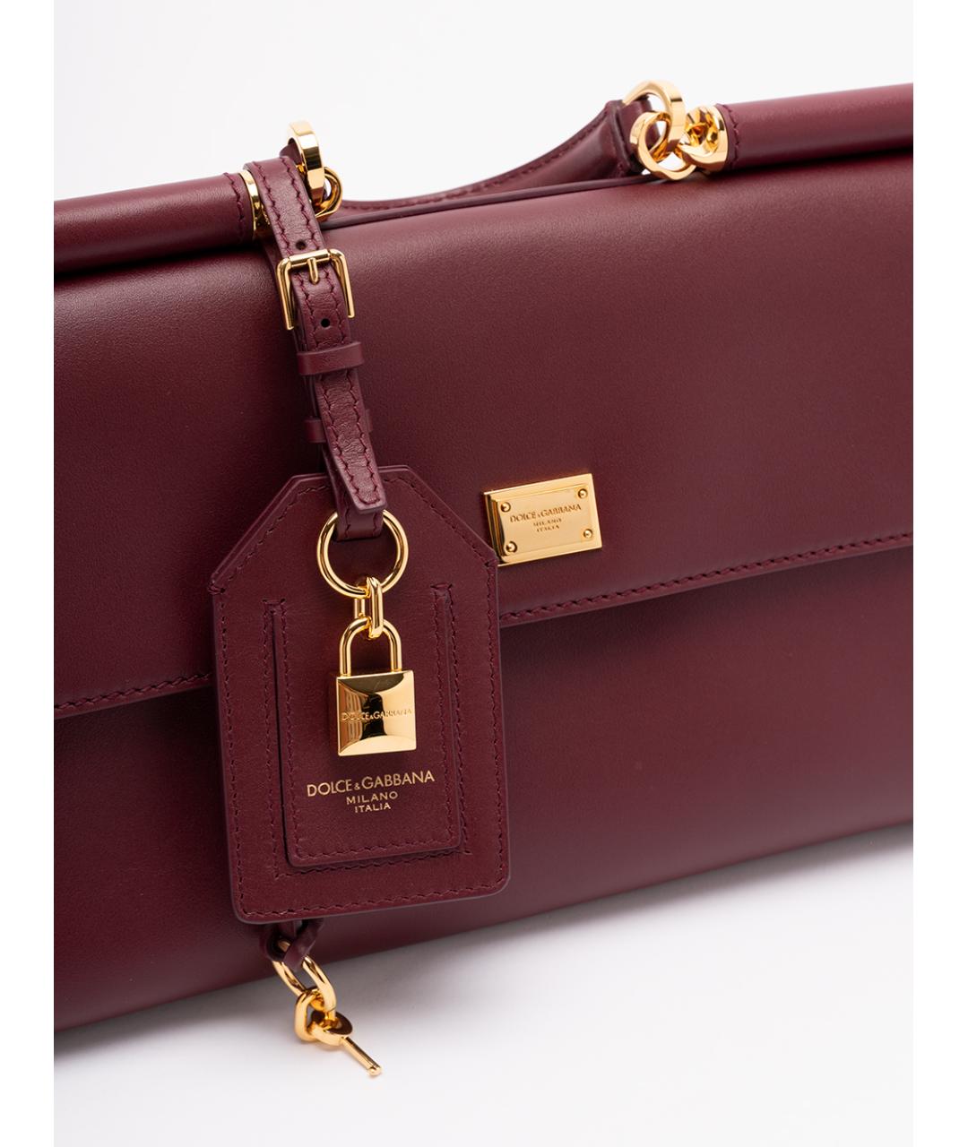 DOLCE&GABBANA Бордовая кожаная сумка с короткими ручками, фото 4