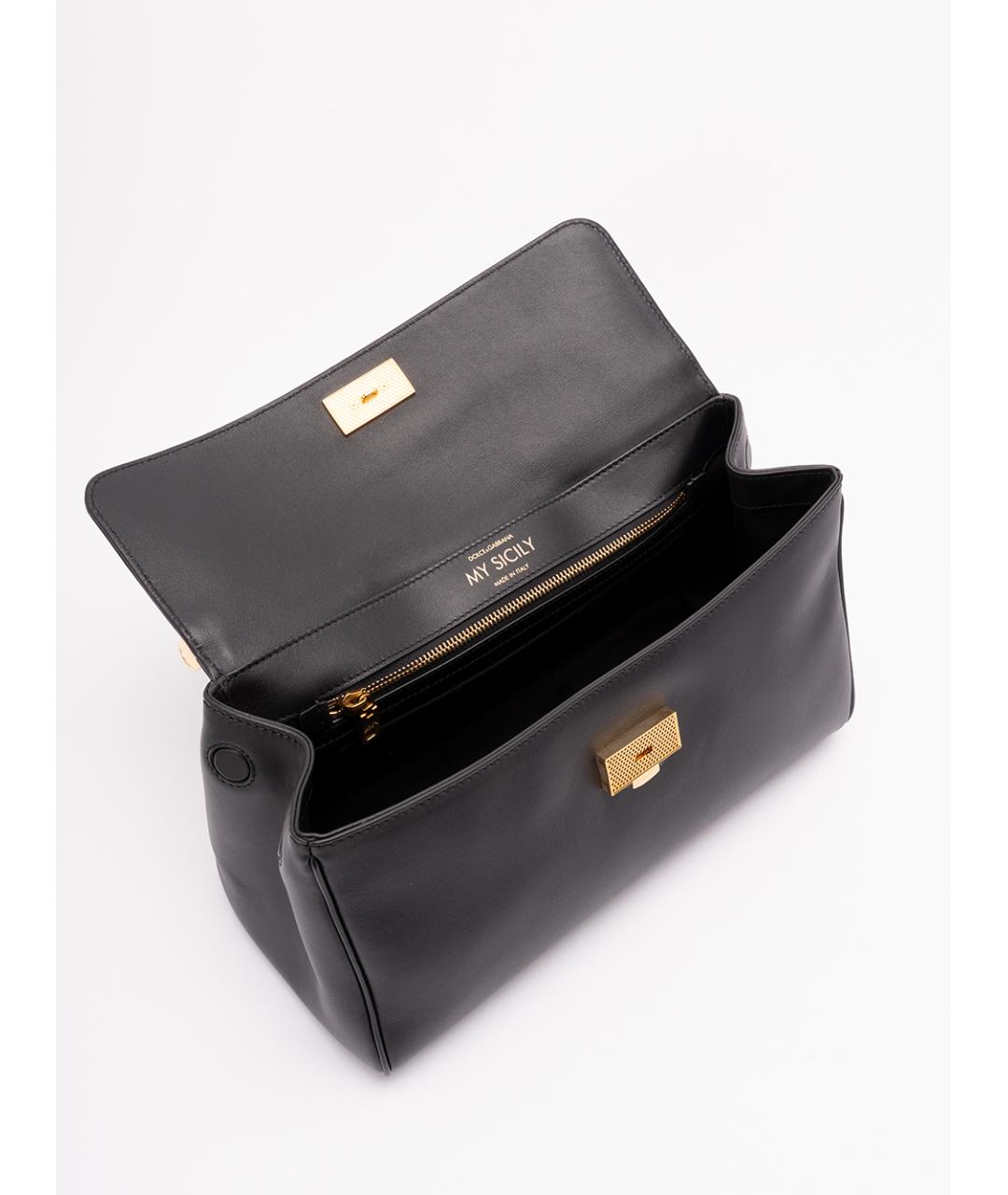 DOLCE&GABBANA Черная кожаная сумка с короткими ручками, фото 6