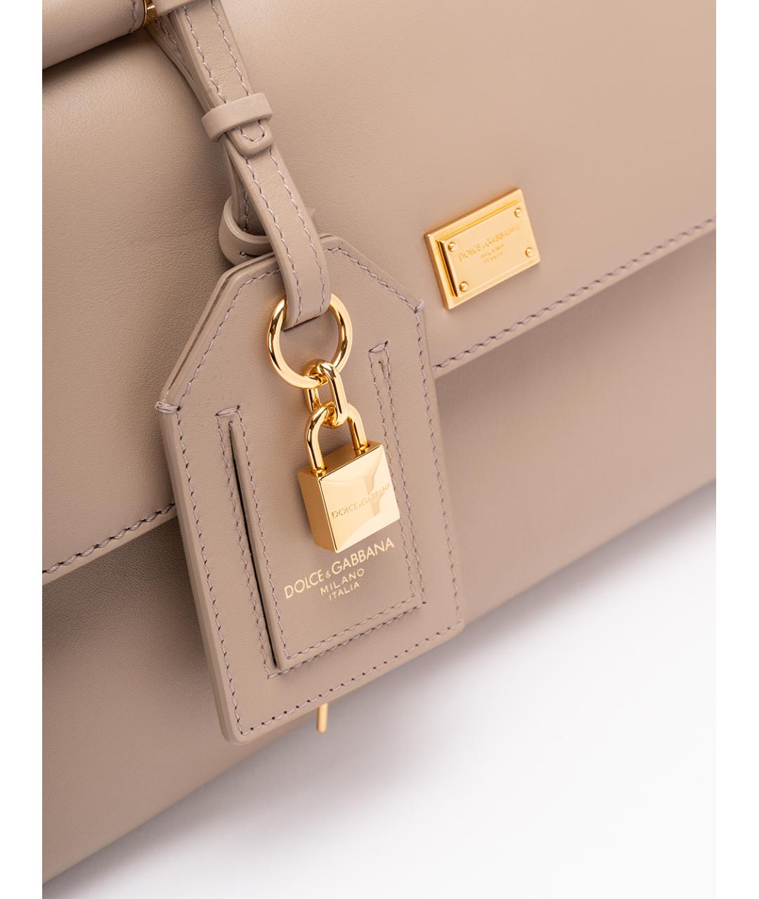 DOLCE&GABBANA Бежевая кожаная сумка с короткими ручками, фото 4