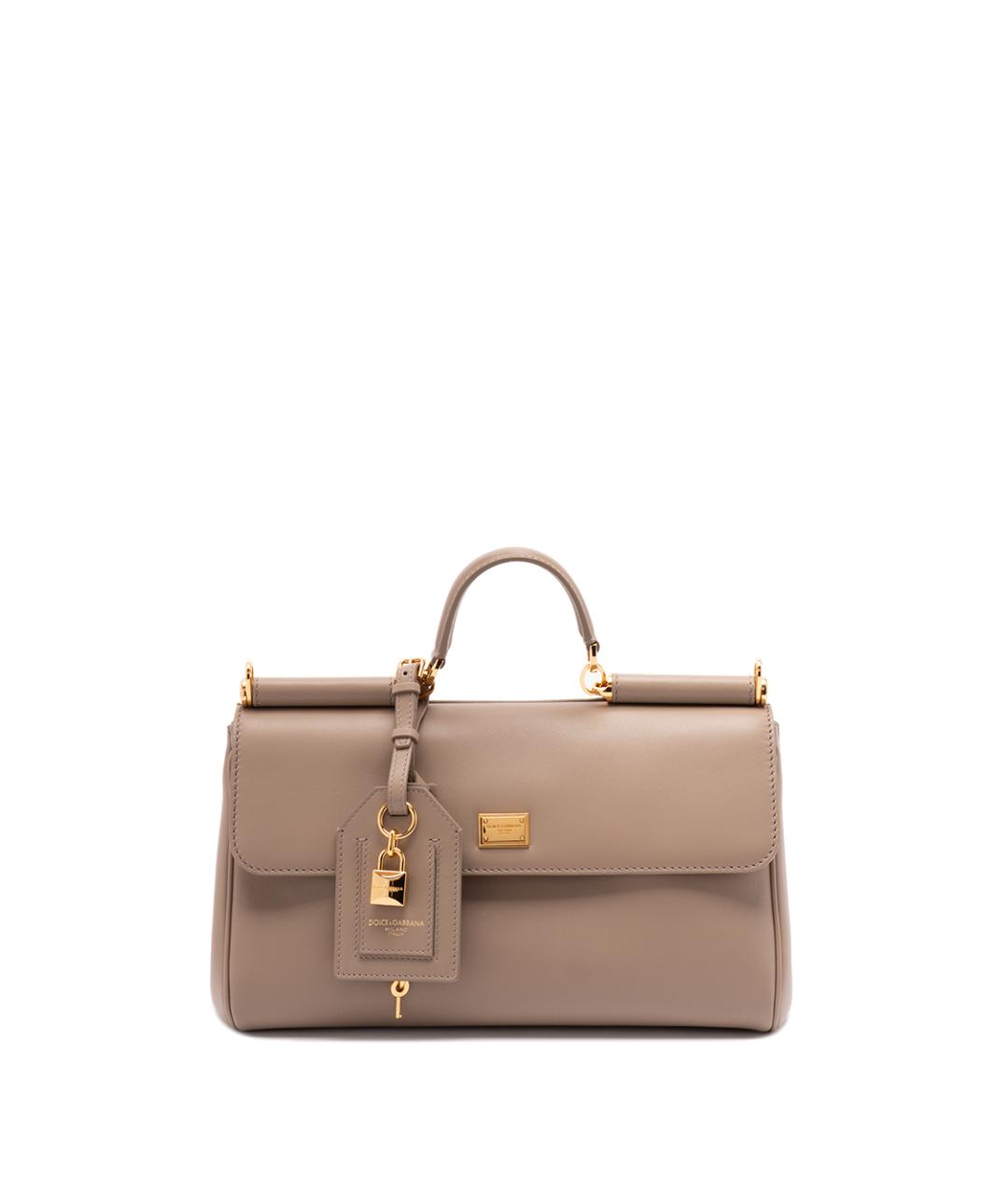 DOLCE&GABBANA Бежевая кожаная сумка с короткими ручками, фото 1