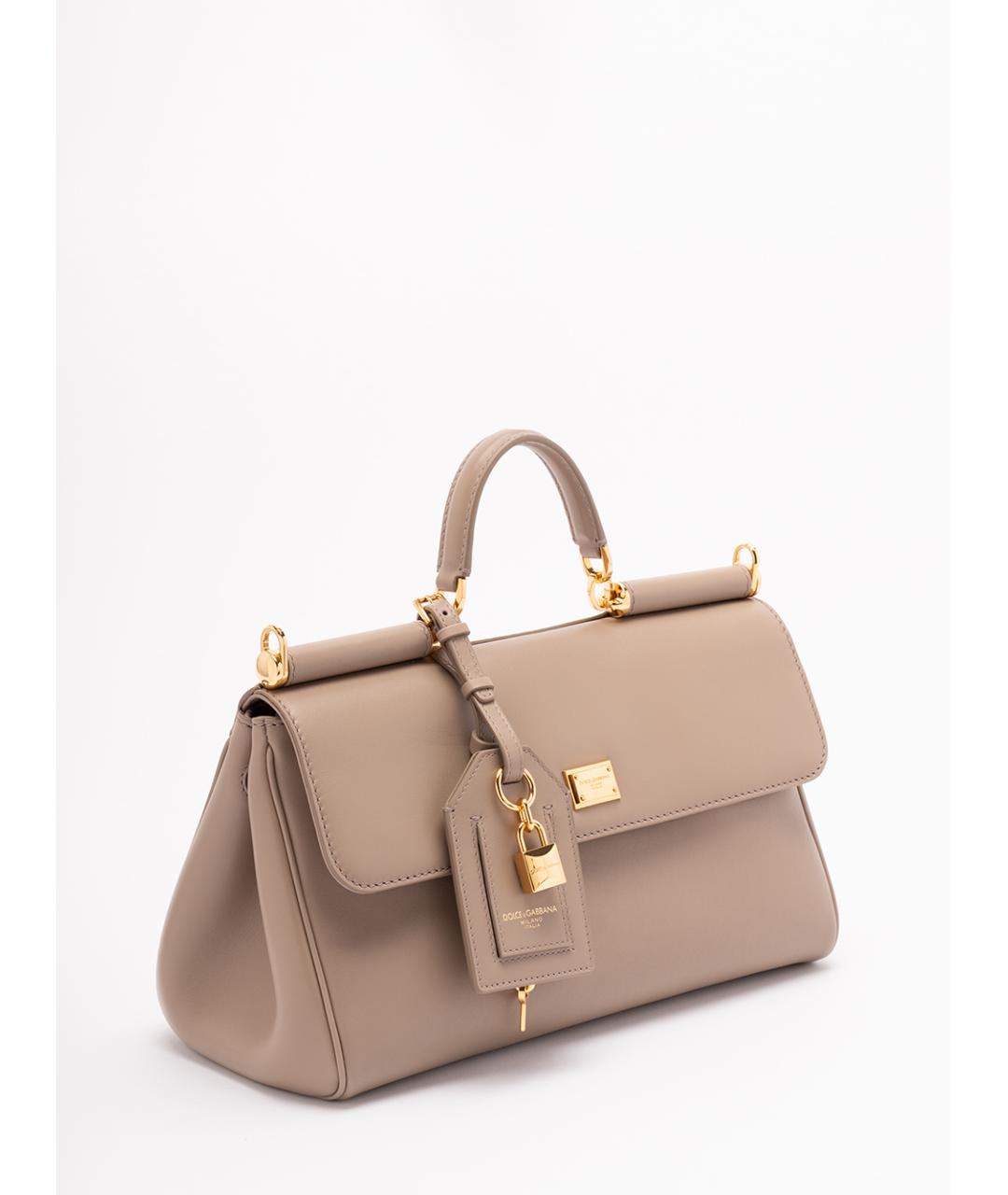 DOLCE&GABBANA Бежевая кожаная сумка с короткими ручками, фото 3