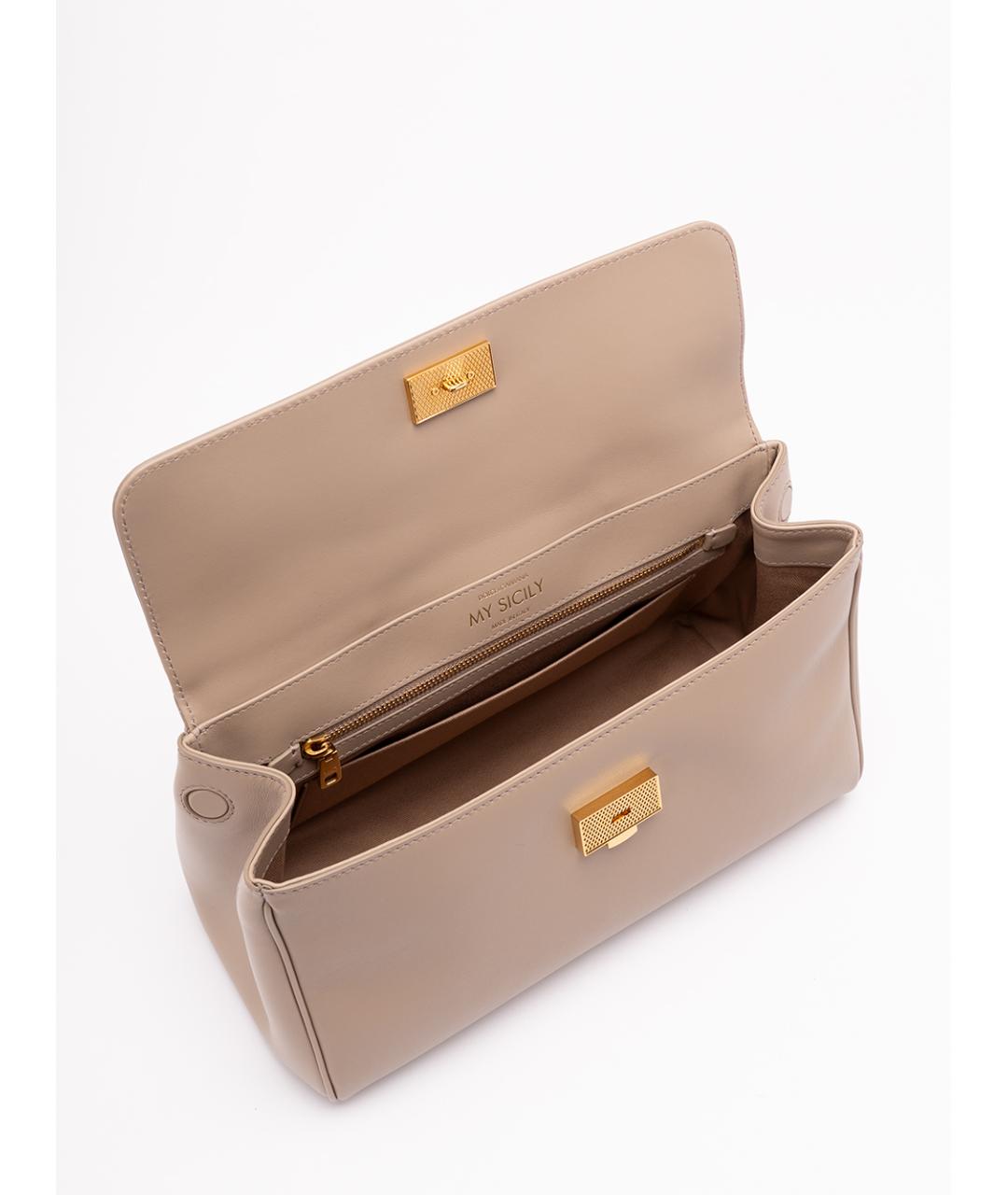 DOLCE&GABBANA Бежевая кожаная сумка с короткими ручками, фото 5