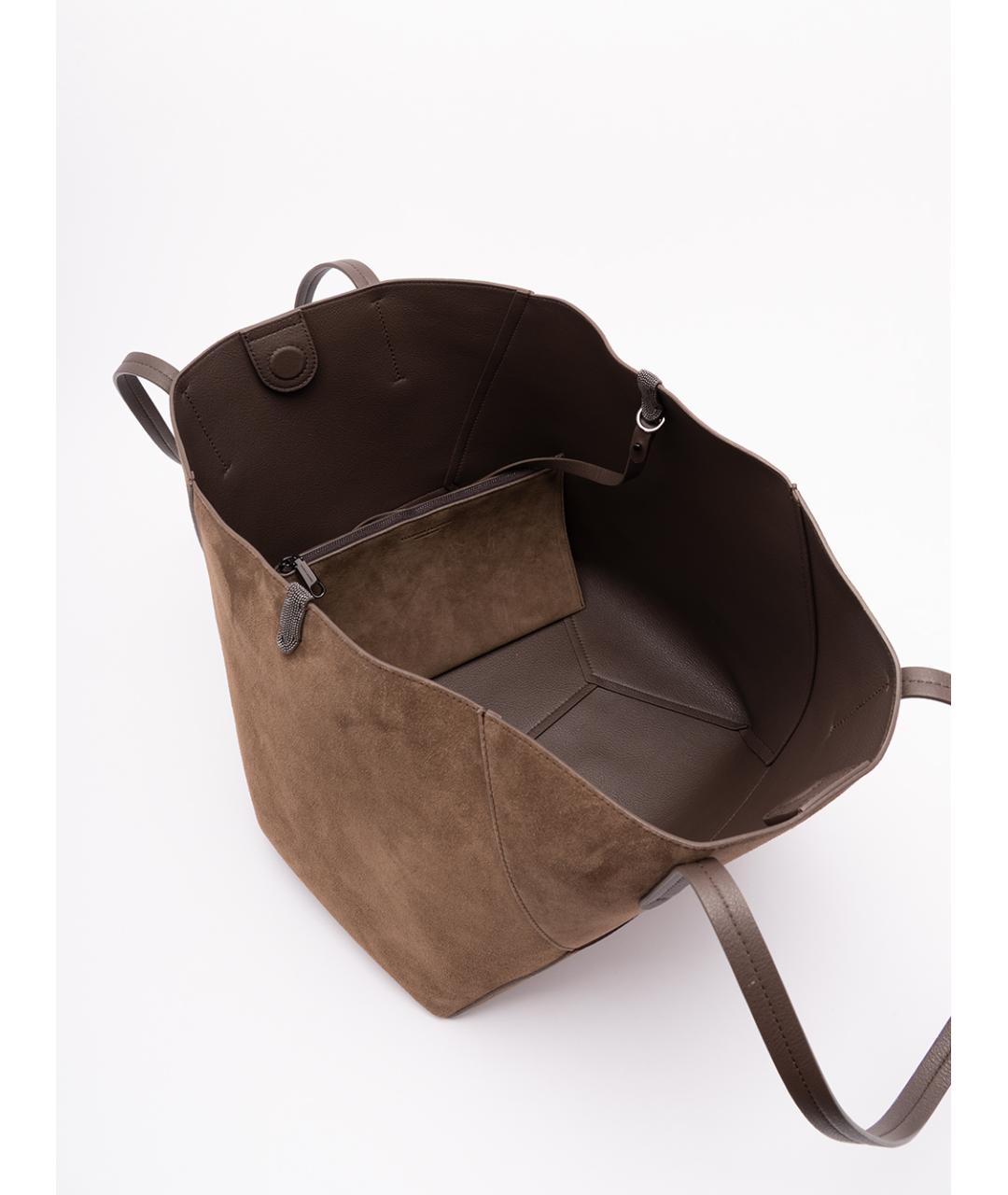 BRUNELLO CUCINELLI Коричневая кожаная сумка тоут, фото 4